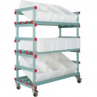 Chariot équipement porte bacs, 3 niveaux, capacité 9 bacs