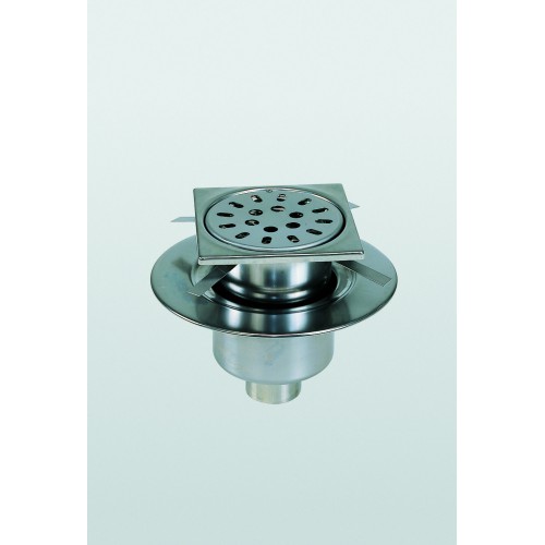 Siphon inox pour sols carrelés avec cadre réglable grille Ø 175 mm ép grille 2 mm diamètre de sortie 100 mm