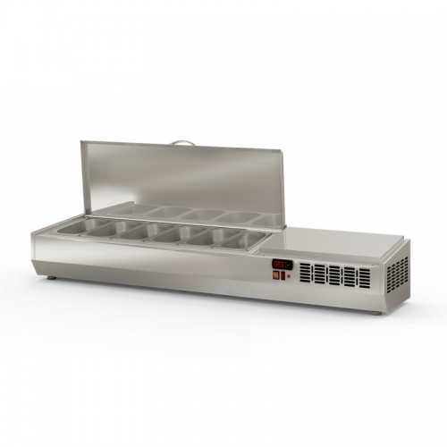 Présentoir à ingrédients, couvercle inox, 336 L, 6 bacs GN 1/4 Présentoir à ingrédients, couvercle inox, 336 L, 6 bacs GN 1/4