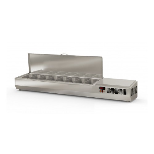 Présentoir à ingrédients, couvercle inox, 336 L, 8 bacs GN 1/4 Présentoir à ingrédients, couvercle inox, 336 L, 8 bacs GN 1/4
