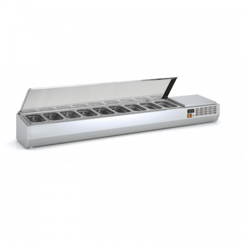 Présentoir à ingrédients, couvercle inox, 336 L, 9 bacs GN 1/4 Présentoir à ingrédients, couvercle inox, 336 L, 9 bacs GN 1/4