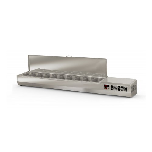 Présentoir à ingrédients, couvercle inox, 336 L, 10 bacs GN 1/4 Présentoir à ingrédients, couvercle inox, 336 L, 10 bacs GN 1/4