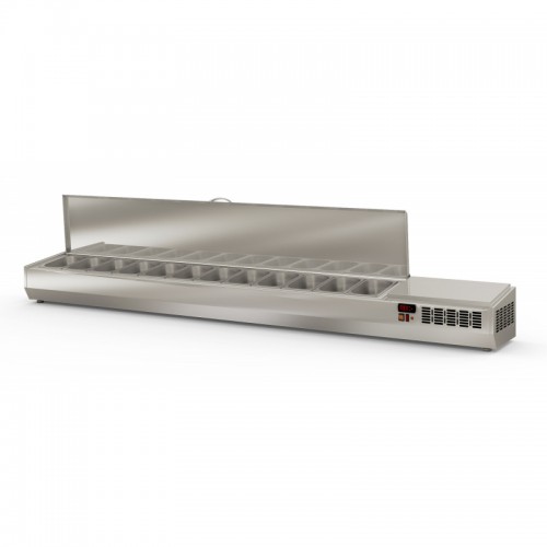 Présentoir à ingrédients, couvercle inox, 336 L, 12 bacs GN 1/4 Présentoir à ingrédients, couvercle inox, 336 L, 12 bacs GN 1/4