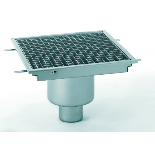 Siphon avec cuvette monobloc inox 300 x 300 mm sortie verticale centrée Ø 100 mm Siphon avec cuvette monobloc inox 300 x 300 mm sortie verticale centrée Ø 100 mm