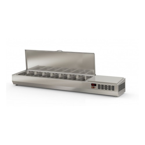 Présentoir à ingrédients, couvercle inox, 396 L, 8 bacs GN 1/3 Présentoir à ingrédients, couvercle inox, 396 L, 8 bacs GN 1/3