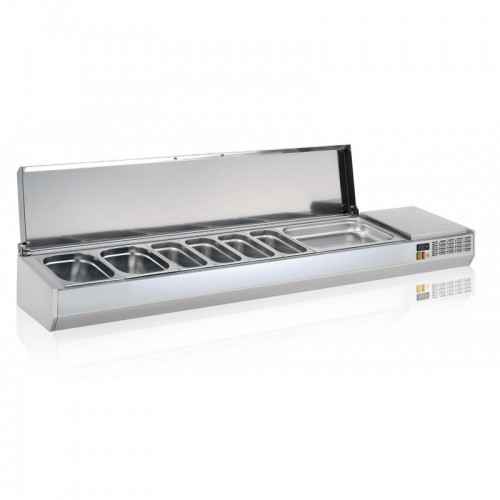 Présentoir à ingrédients, couvercle inox, 396 L, 10 bacs GN 1/3 Présentoir à ingrédients, couvercle inox, 396 L, 10 bacs GN 1/3