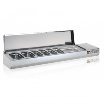 Présentoir à ingrédients, couvercle inox, 396 L, 10 bacs GN 1/3