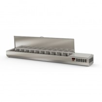 Présentoir à ingrédients, couvercle inox, 396 L, 11 bacs GN 1/3, tropicalisé +43°C