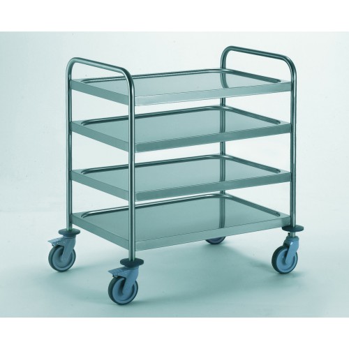 Chariot de service acier inoxydable avec 2 arceaux 4 plateaux 800 x 530 mm Chariot de service acier inoxydable avec 2 arceaux 4 plateaux 800 x 530 mm