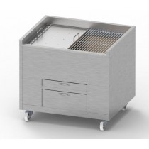 Churrasco professionnel, grill au Charbon statique, L 1000 x P 800 x H 900 mm, moitié grille moitié plancha, sur mesure