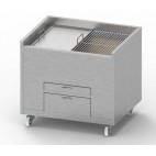 Churrasco professionnel, grill au Charbon statique, L 1000 x P 800 x H 900 mm, moitié grille moitié plancha, sur mesure