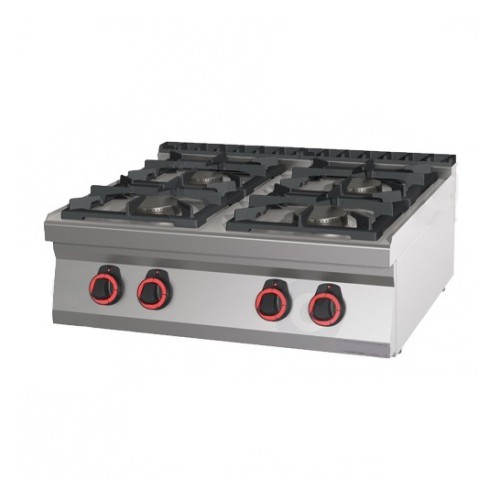 Réchaud à gaz professionnel 4 feux, en acier inox AISI 304, 21.5 kW Réchaud à gaz professionnel 4 feux, en acier inox AISI 304, 21.5 kW