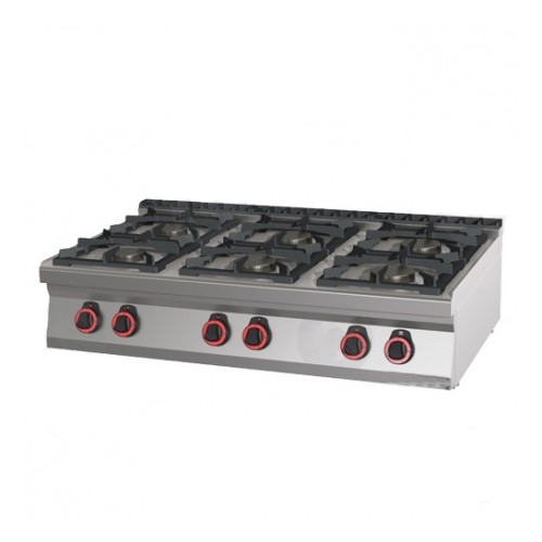 Réchaud à gaz professionnel 6 feux, en acier inox AISI 304, 31 kW Réchaud à gaz professionnel 6 feux, en acier inox AISI 304, 31 kW