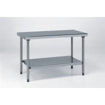 Table inox TS 15N démontable sur piétement centrale + étagère pieds ronds largeur 600 mm