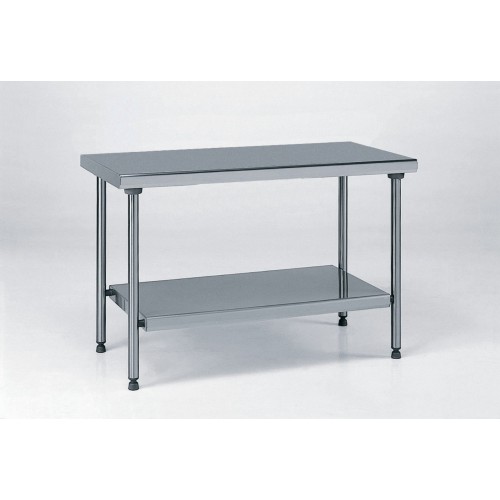 Table inox TS 15N démontable sur piétement centrale + étagère pieds ronds largeur 700 mm