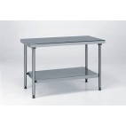 Table inox TS 15N démontable sur piétement centrale + étagère, pieds ronds largeur 800 mm