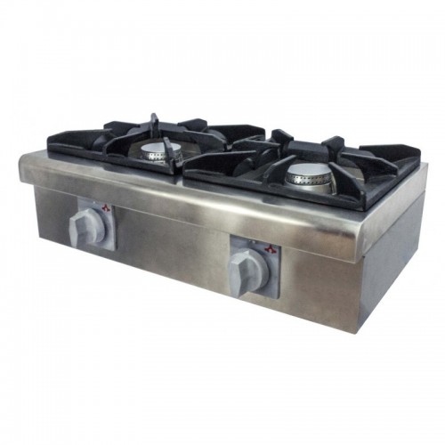 Réchaud gaz à poser, en acier inox, 2 feux, 6+6 kW