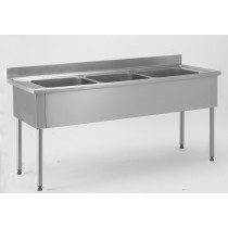 Plonge démontable, sans étagère, adossée, 3 bacs, L 1900 x l 700 x H 900 mm