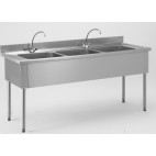 Plonge démontable, sans étagère, adossée, 3 bacs, L 1900 x l 700 x H 900 mm