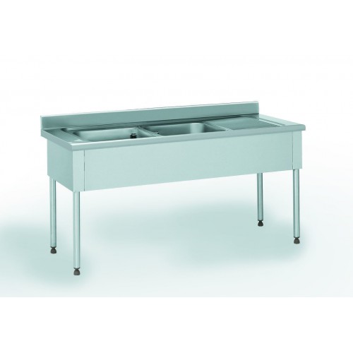 Plonge démontable sans étagère adossée 2 bacs à gauche 1 égouttoir à droite L 1900 x l 700 x H 900 mm