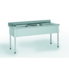 Plonge démontable, sans étagère, adossée, 2 bacs à gauche, 1 égouttoir à droite, L 1900 x l 700 x H 900 mm