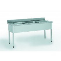 Plonge démontable sans étagère adossée 2 bacs à gauche 1 égouttoir à droite L 1900 x l 700 x H 900 mm