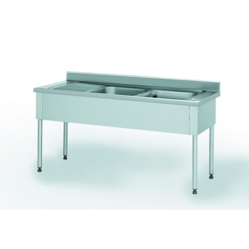 Plonge démontable sans étagère adossée 2 bacs à droite 1 égouttoir à gauche L 1900 x l 700 x H 900 mm Plonge démontable sans étagère adossée 2 bacs à droite 1 égouttoir à gauche L 1900 x l 700 x H 900 mm