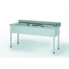 Plonge démontable, sans étagère, adossée, 2 bacs à droite, 1 égouttoir à gauche, L 1900 x l 700 x H 900 mm