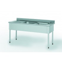 Plonge démontable sans étagère adossée 2 bacs à droite 1 égouttoir à gauche L 1900 x l 700 x H 900 mm