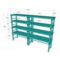 Rayonnage plastique charge lourde, 4 niveaux, L 1450 x P 600 x H 2000 mm, sur mesure