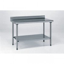 Table de travail Inox AISI 430 avec sous-tablette, adossée, L 2000 x P 500 x H 850 mm, fabrication sur mesure