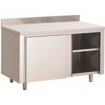 Table-armoire, portes battantes, inox 430, L 700 x P 600 x H 850 mm