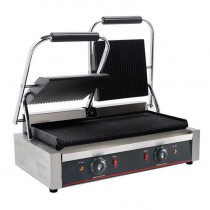 Grill panini simple large, gamme ÉCO, plaque rainurée / rainurée , 2,2 Kw