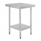 Table en acier inoxydable sans rebord, avec étagère, profondeur 700 mm