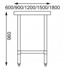 Table en acier inoxydable sans rebord, avec étagère, profondeur 700 mm