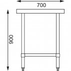 Table en acier inoxydable sans rebord, avec étagère, profondeur 700 mm
