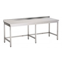 Table de travail, inox AISI 304 sans sous-tablette, adossée, L 2700 x P 700 x H 850 mm