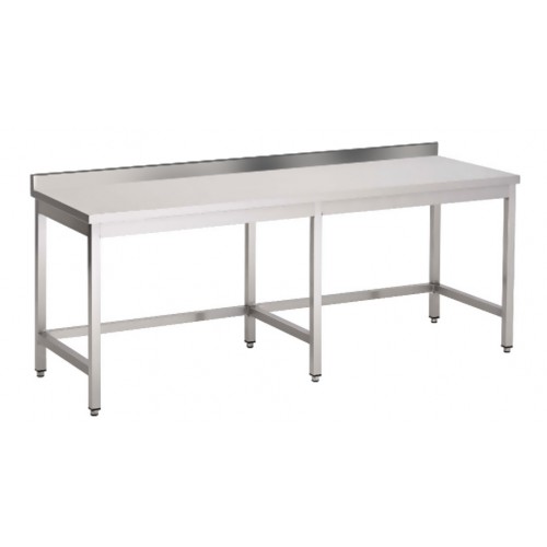 Table de travail, inox AISI 304 sans sous-tablette, adossée, L 2700 x P 700 x H 850 mm Table de travail, inox AISI 304 sans sous-tablette, adossée, L 2700 x P 700 x H 850 mm