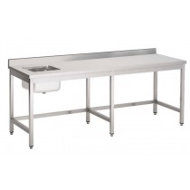 Table de chef sans sous-tablette, inox AISI 304, adossée, 1 bac à gauche, L 2800 x P 700 x H 850 mm