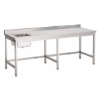 Table de chef sans sous-tablette inox AISI 304 adossée 1 bac à gauche L 2800 x P 700 x H 850 mm