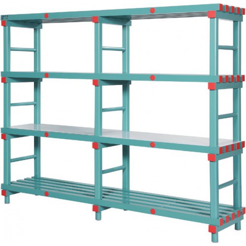 Rayonnage plastique charge lourde, 4 niveaux, avec plaques de recouvrement, L 2000 x P 400 x H 1480/1630 mm, sur mesure Rayonnage plastique charge lourde, 4 niveaux, avec plaques de recouvrement, L 2000 x P 400 x H 1480/1630 mm, sur mesure