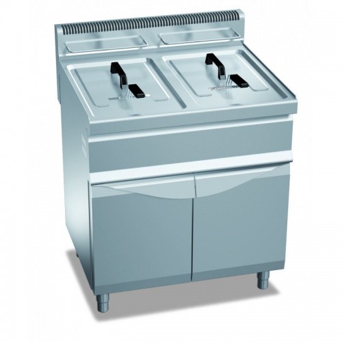 Friteuse à gaz sur coffre, façade en acier inoxydable AISI 304, 2 x 20 litres