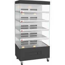 Vitrine chaude, libre service, 5 étagères inclinées, capacité 50/100 volailles en coques