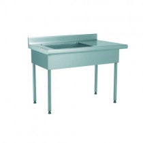 Table de déboitage adossée sur mesure, avec étagère, 2 cuves GN1/1, L 1400 x P 700 x H 900 mm