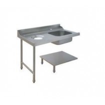 Table de prélavage adossée, avec bac et TVO, L 1200 mm, pour lave vaisselle à capot paniers 500x500