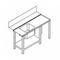 Table d'entrée lave-vaisselle, adossée, avec étagère, 1 bac 400x400x300, sur mesure