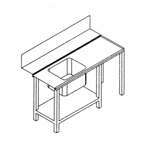 Table d'entrée lave-vaisselle, adossée, avec étagère, L 1400 x P 800 x H 850 mm, 1 bac, sur mesure Table d'entrée lave-vaisselle, adossée, avec étagère, L 1400 x P 800 x H 850 mm, 1 bac, sur mesure