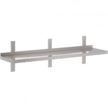 Etagère murale pleine, 1 niveau, inox AISI 304, 3 consoles réglables, 3 lattes, L 2400 x P 400 x H 250 mm