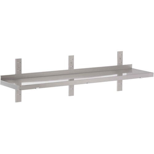 Etagère murale pleine, 1 niveau, inox AISI 304, 3 consoles réglables, 3 lattes, L 2400 x P 400 x H 250 mm Etagère murale pleine, 1 niveau, inox AISI 304, 3 consoles réglables, 3 lattes, L 2400 x P 400 x H 250 mm