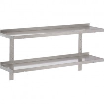 Etagère murale pleine, 2 niveaux, inox AISI 430, 4 consoles réglables, 2 lattes, L 1000 x P 400 x H 600 mm